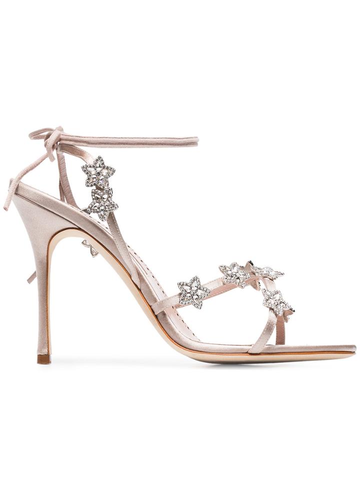 Manolo Blahnik Champagne Osaka 105 Crystal Star Silk Sandals - Nude &