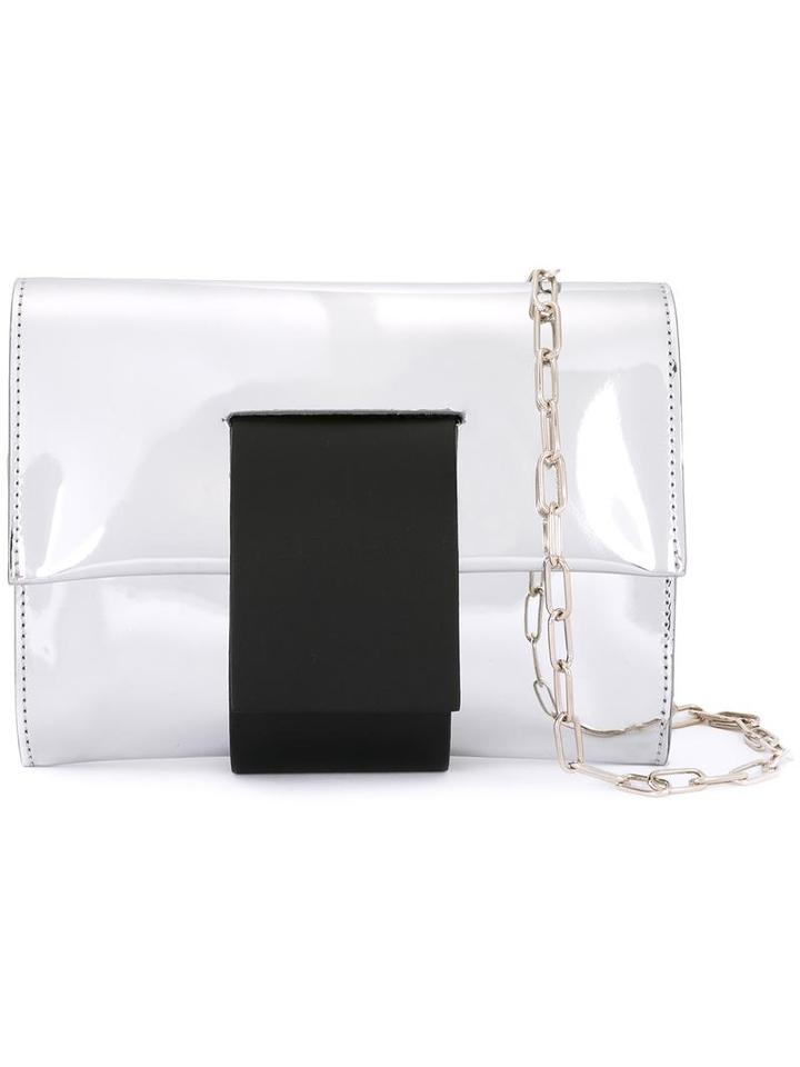 Mm6 Maison Margiela - Chain Strap Metallic (grey) Clutch - Women - Polyester/polyurethane - One Size, Women's, Polyester/polyurethane