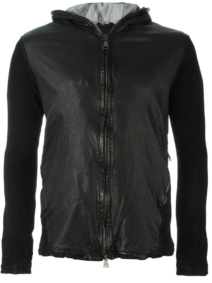 Giorgio Brato Hooded Jacket, Men's, Size: 54, Black, Leather/silk/spandex/elastane/cotton