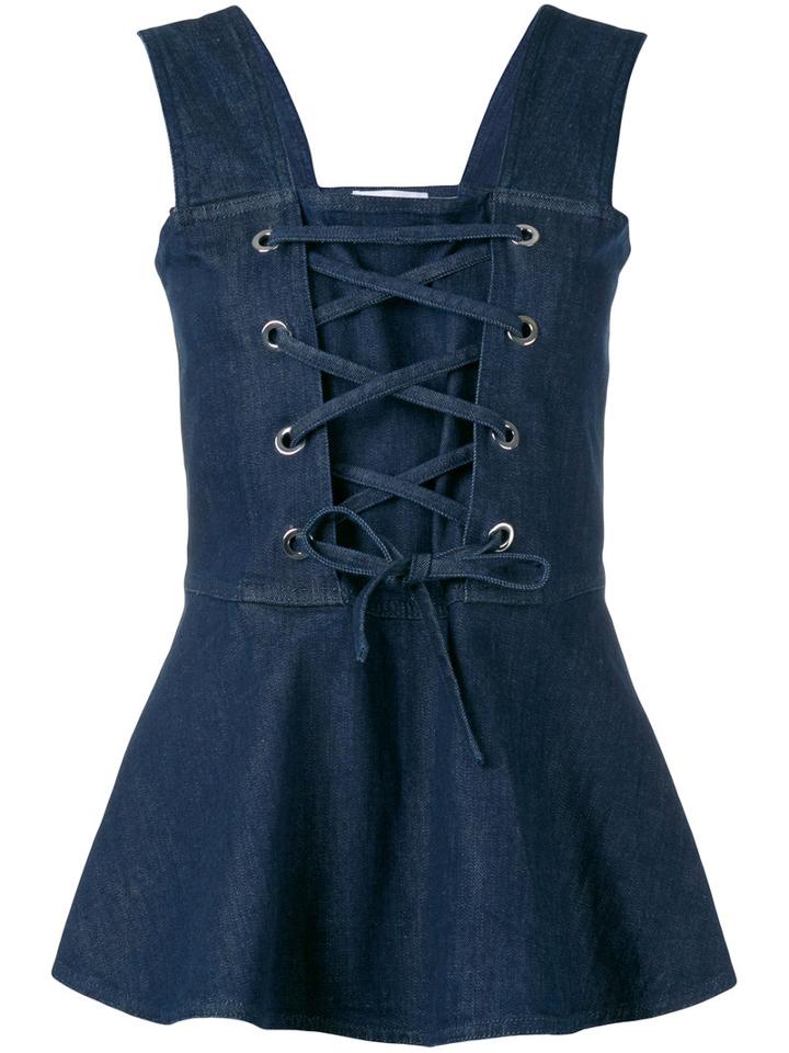 See By Chloé - Lace-up Front Blouse - Women - Cotton/spandex/elastane - 40, Blue, Cotton/spandex/elastane
