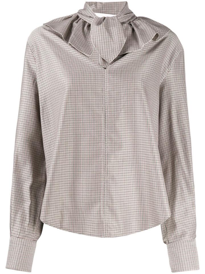 See By Chloé Ruffle Collar Check Shirt - Neutrals