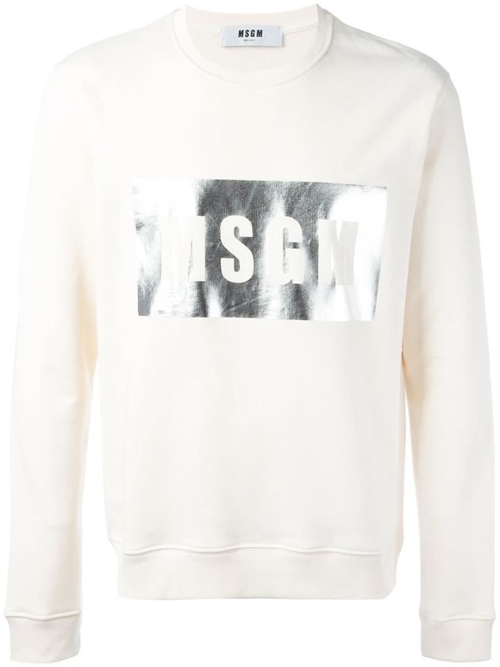Msgm Metallic Logo Sweatshirt, Men's, Size: Medium, Nude/neutrals, Cotton