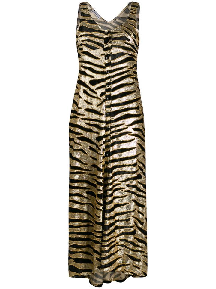 Paco Rabanne Button Down Tiger Stripe Dress - Gold