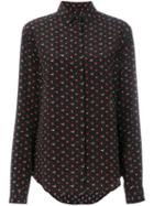 Saint Laurent - Micro Smoking Lips Hear Print Shirt - Women - Silk - 38, Black, Silk