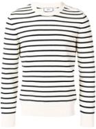Ami Paris Buttoned-collar Crewneck Striped Sweater - White