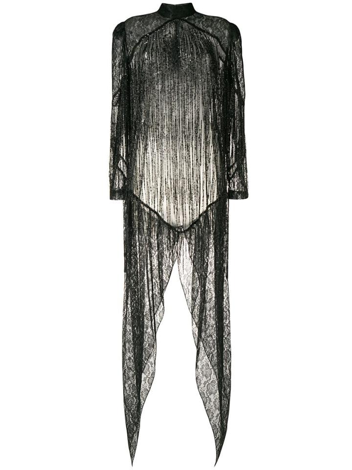 Christopher Kane Sequin Fringe Lace Dress - Black