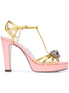 Gucci T-strap Sandals With Tiger Head - Yellow & Orange