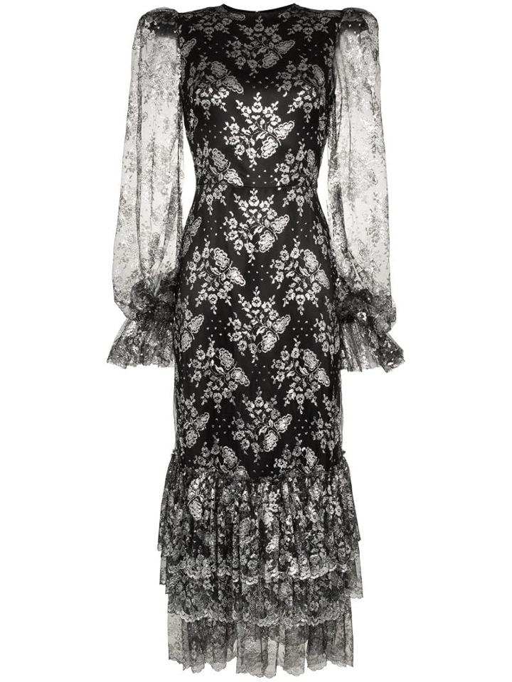 The Vampire's Wife Night Bird Lace-embroidered Midi Dress - Black