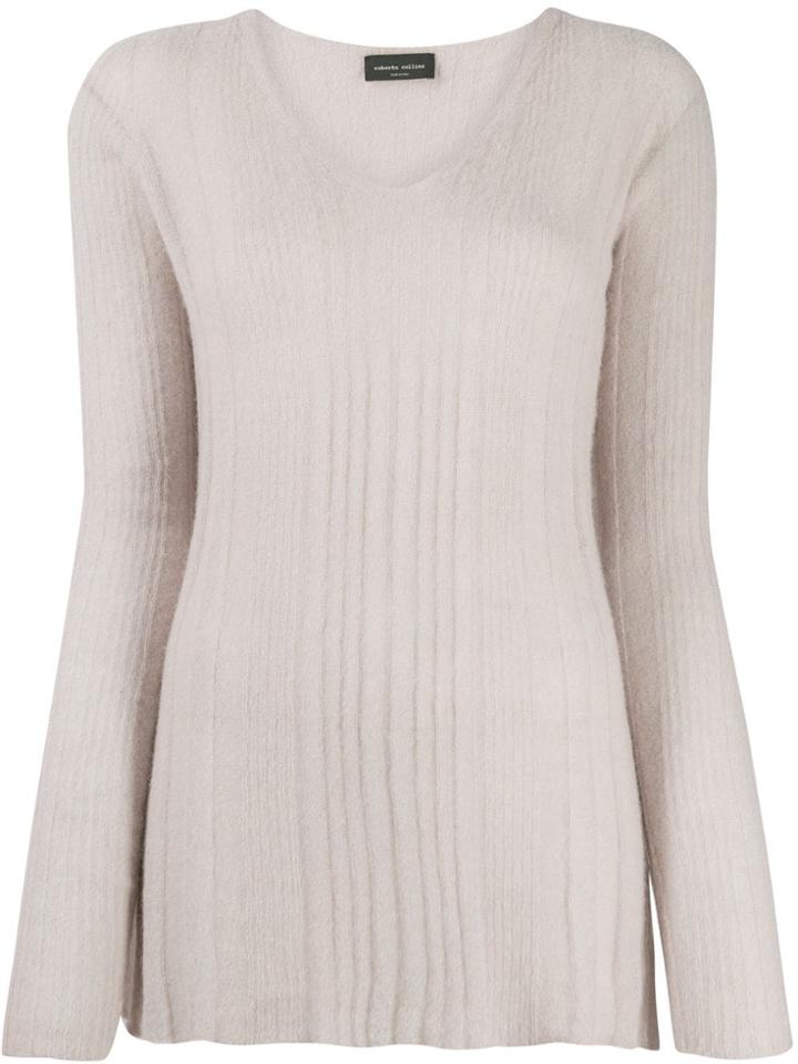 Roberto Collina Ribbed V-neck Jumper - Neutrals
