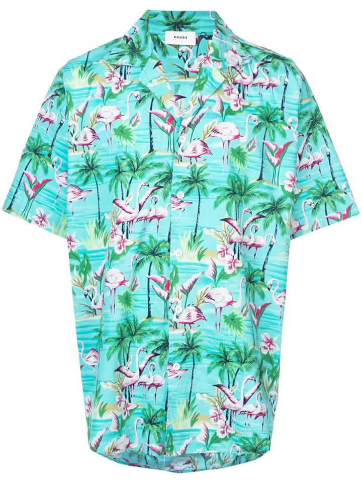 Rhude Flamingo Print Shirt - Green