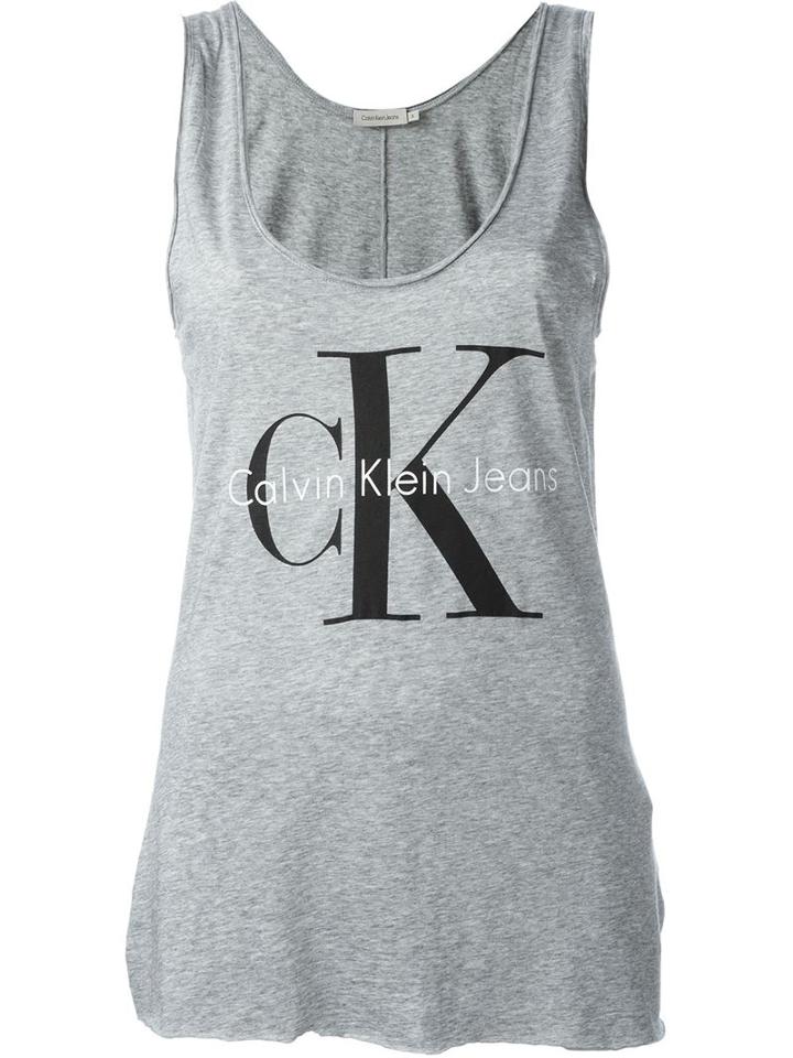 Calvin Klein Jeans Logo Print Tank Top, Women's, Size: M, Grey, Cotton/lyocell