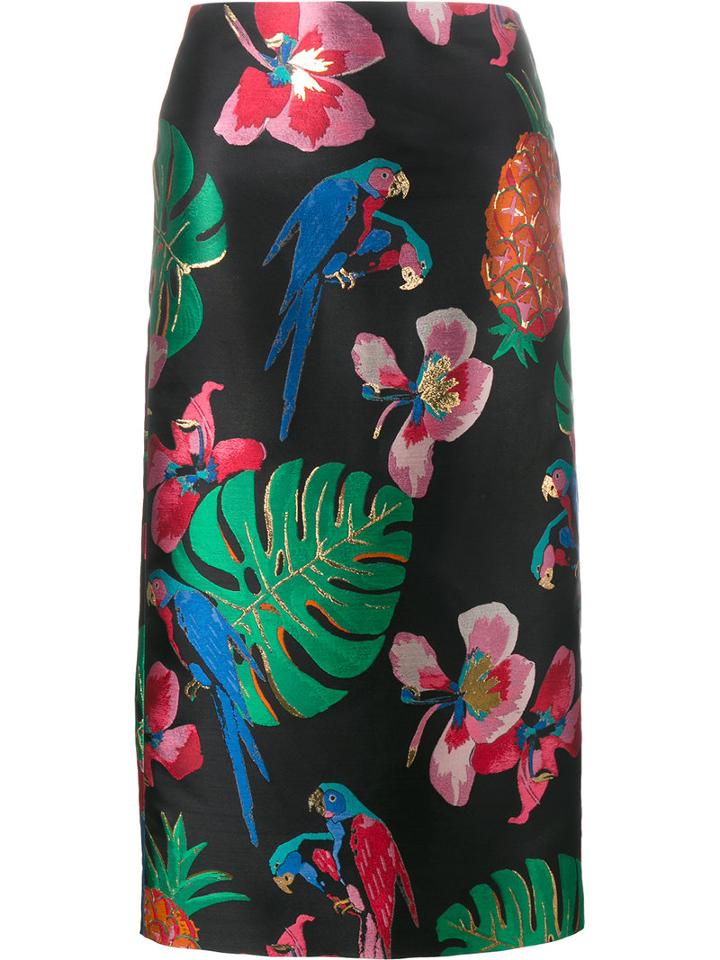 Valentino Tropical Dream Jacquard Skirt, Size: 40, Black, Polyester/silk/metallic Fibre