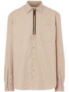 Burberry Classic Fit Zip Detail Cotton Twill Shirt - Neutrals