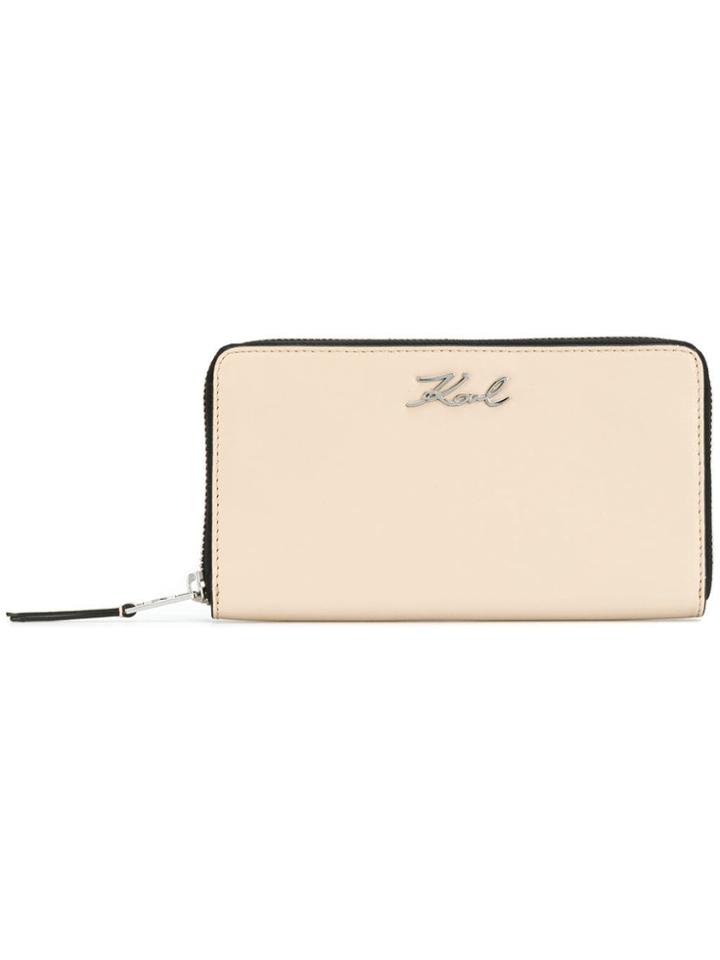 Karl Lagerfeld Signature Zip Around Wallet - Neutrals