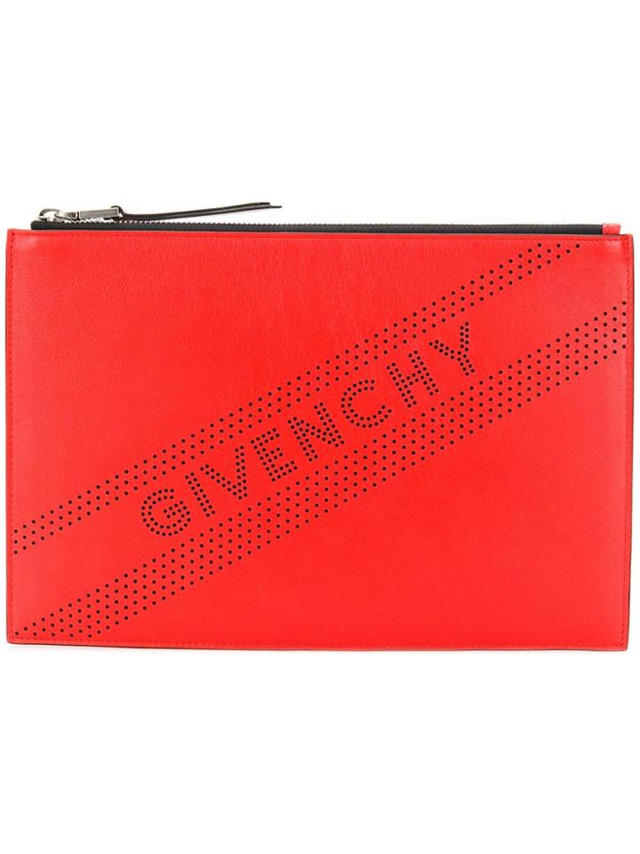Givenchy Perforated Logo Clutch - Red
