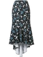 Bird Print Asymmetric Skirt - Women - Silk/elastodiene/polyester - 8, Black, Silk/elastodiene/polyester, Christian Siriano