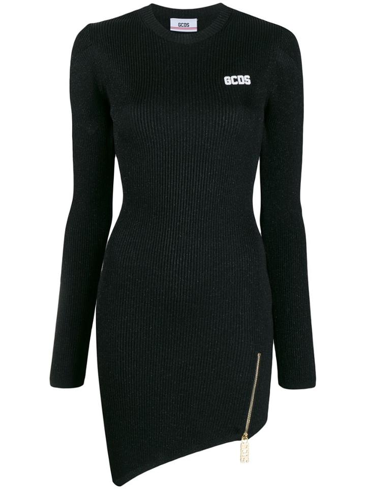Gcds Metallic Knit Mini Dress - Black