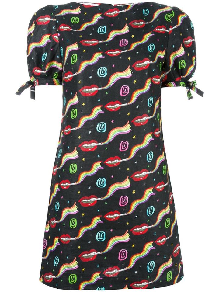 Olympia Le-tan Smoking Lips Print Mini Dress - Black