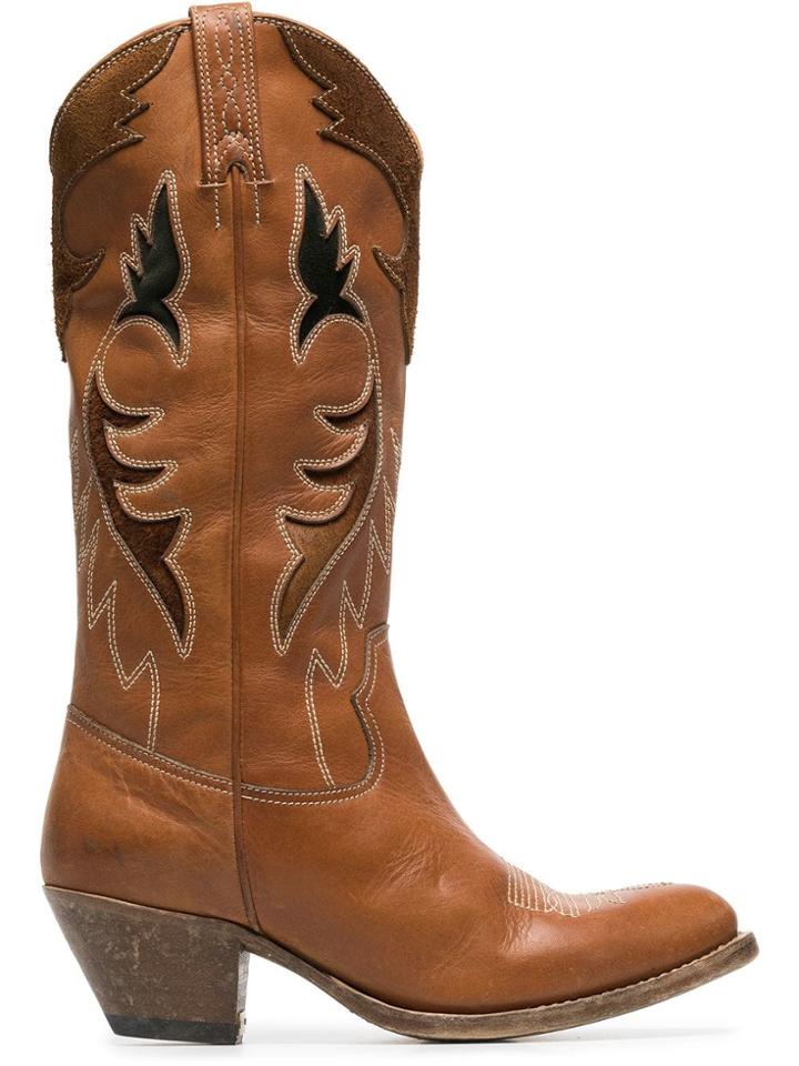Golden Goose Deluxe Brand Leather Knee High Cowboy Boots - Brown