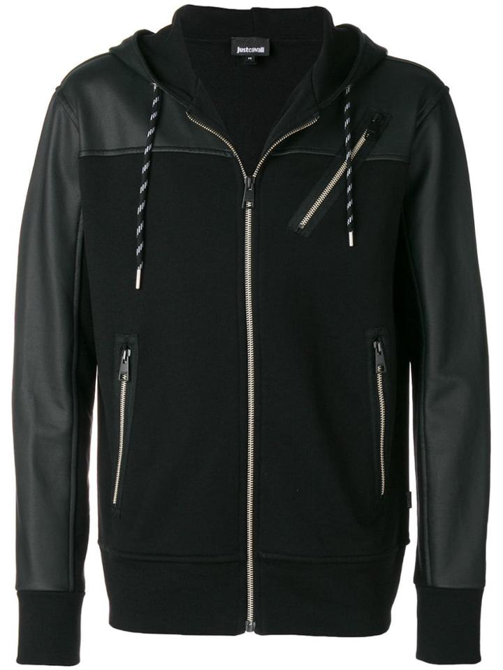 Just Cavalli Zip Up Panelled Hoodie - Black
