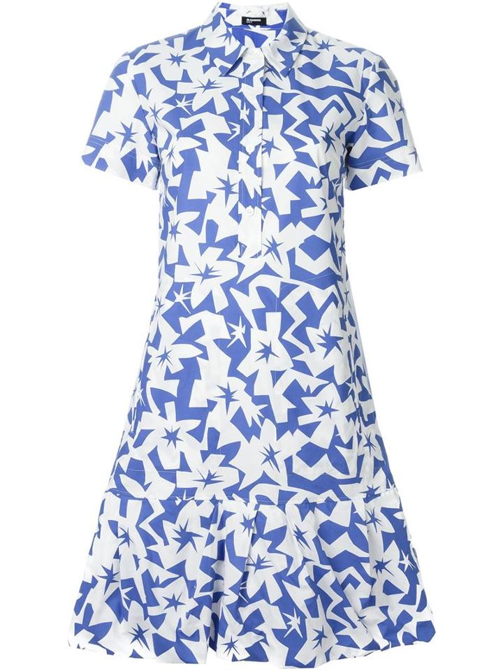 Jil Sander Navy Printed Shortsleeved Shirt Dress