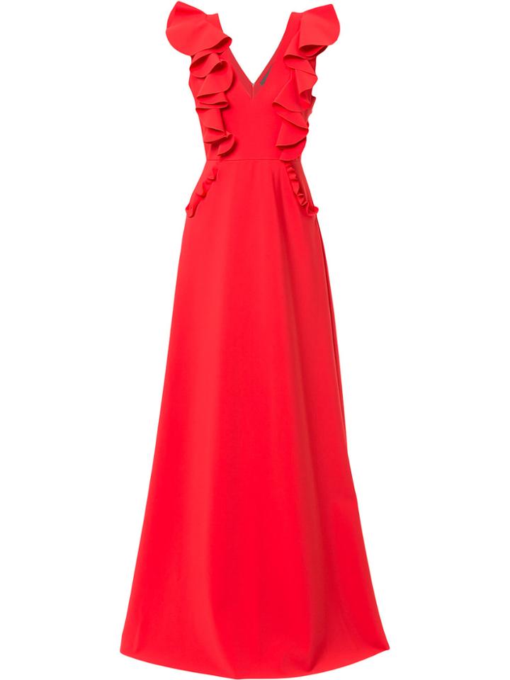 Greta Constantine Ruffled V-neck Gown - Red