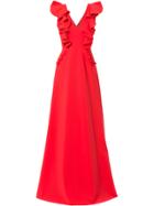 Greta Constantine Ruffled V-neck Gown - Red
