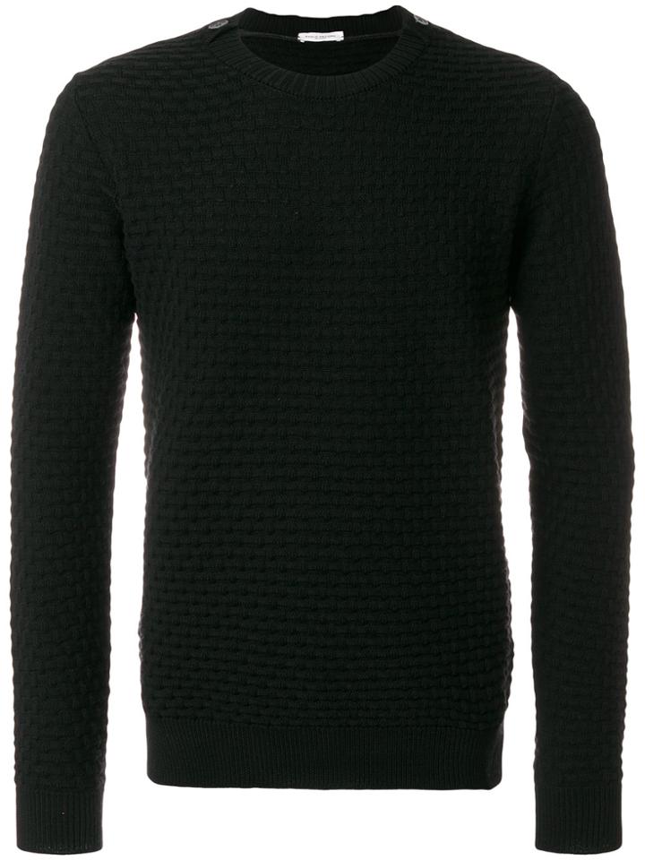 Paolo Pecora Textured Button Shoulder Sweater - Black