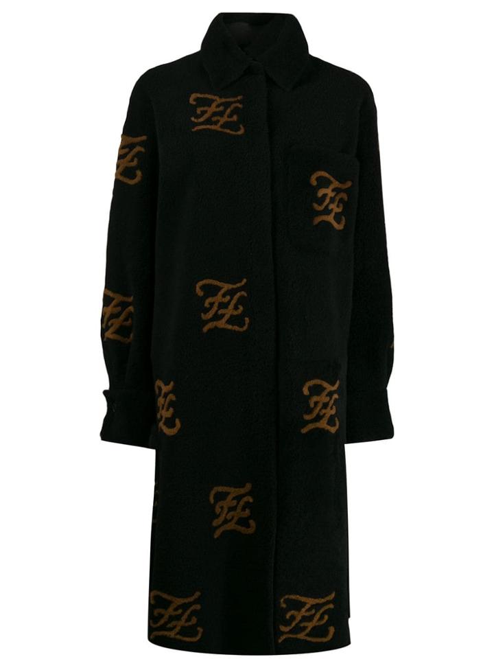 Fendi Ff Motif Shearling Coat - Black