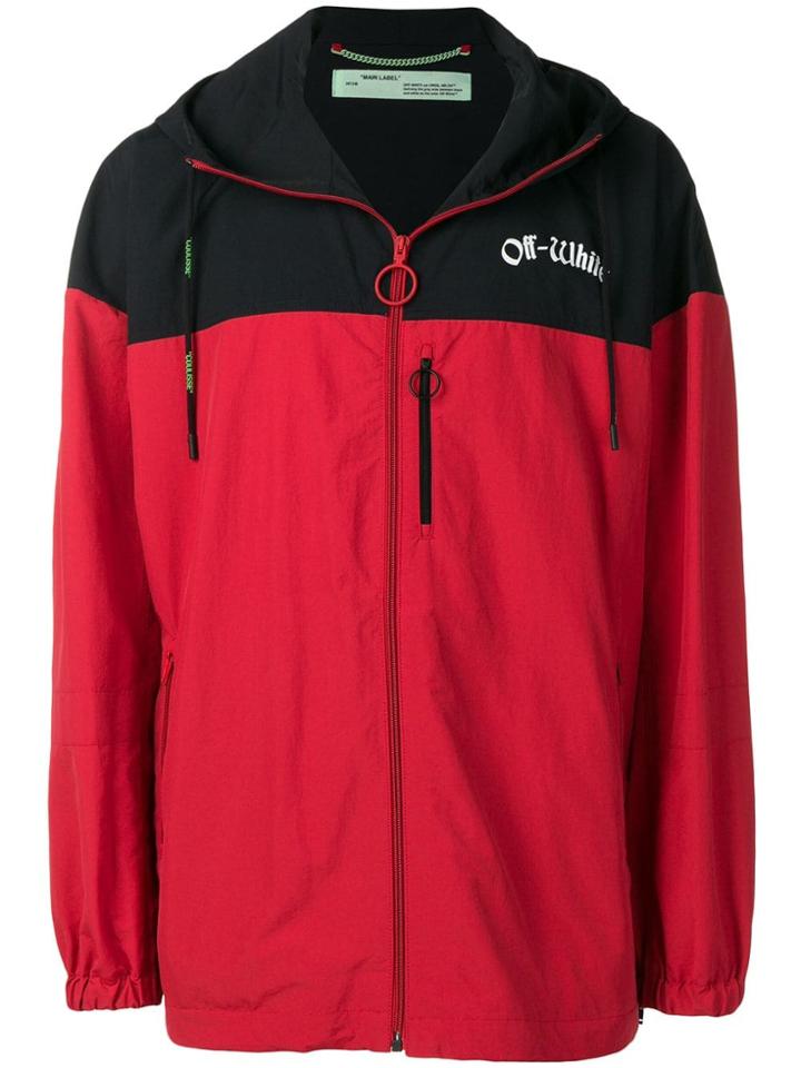 Off-white Logo Hooded Windbreaker - Red