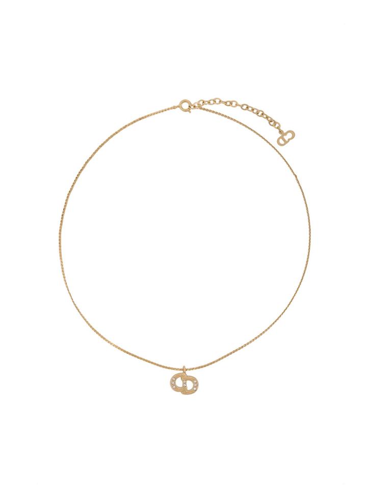 Christian Dior Vintage Rhinestone Logo Necklace - Metallic