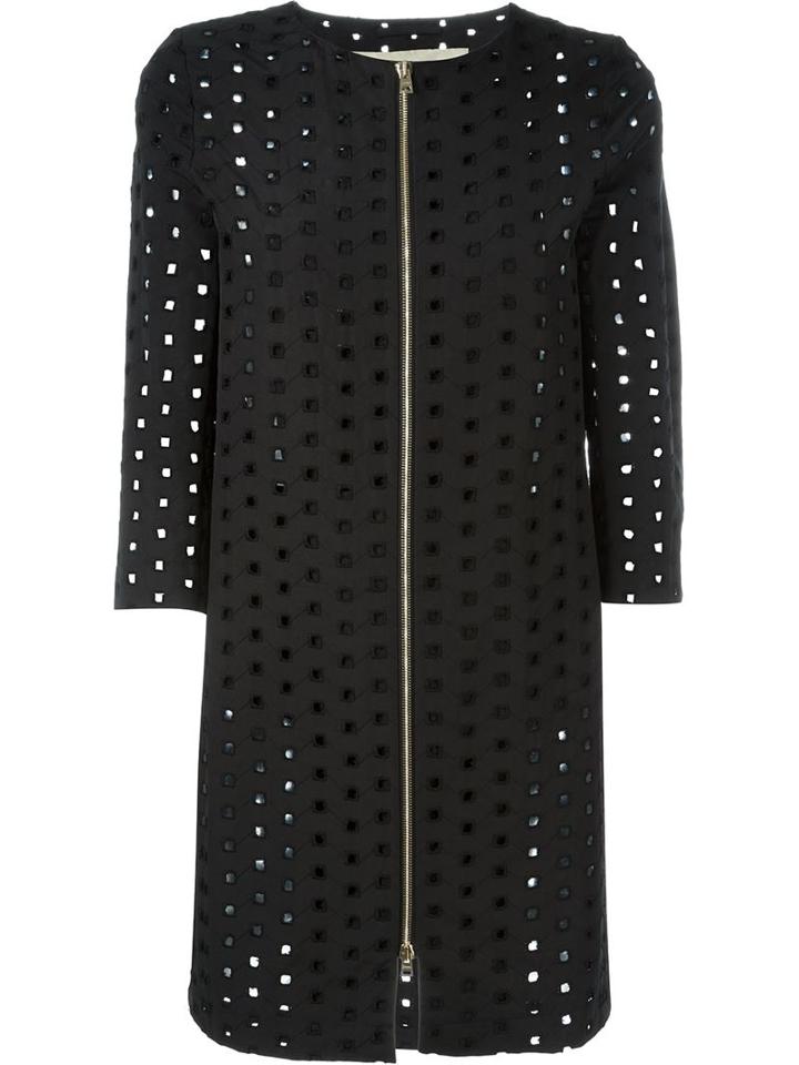 Herno Perforated Zip Coat, Women's, Size: 38, Black, Cotton/polyester/polyethylene/acetate