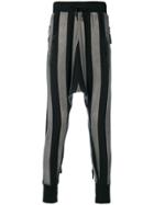 Unconditional Striped Drop-crotch Trousers - Grey