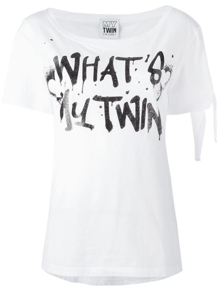Twin-set Spray Text Print T-shirt, Women's, Size: Small, White, Cotton