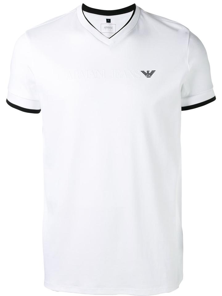 Armani Jeans - V-neck Logo T-shirt - Men - Cotton - L, White, Cotton