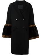 Ermanno Scervino Fur-trimmed Coat, Women's, Size: 44, Black, Mink Fur/cupro/virgin Wool