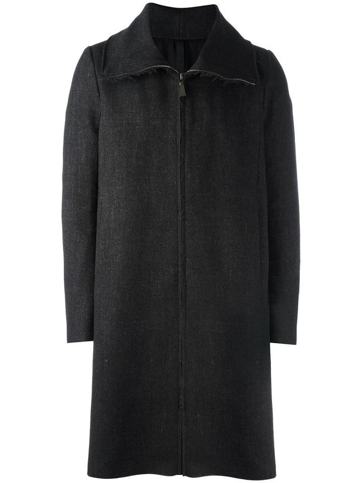 Poème Bohémien High Neck Zip-up Coat, Men's, Size: 50, Grey, Wool/acetate