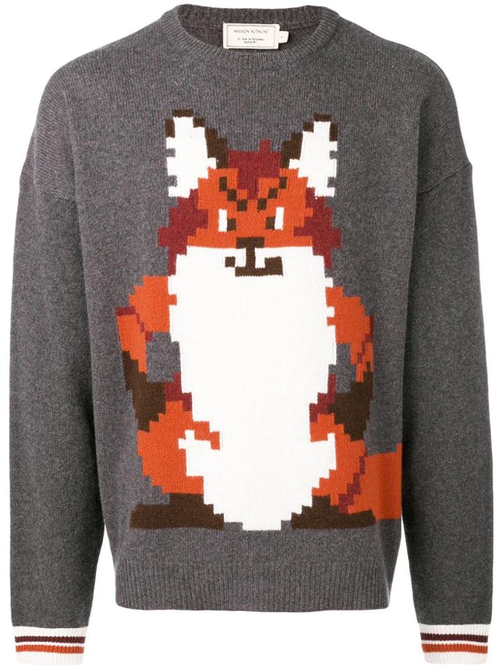 Maison Kitsuné Intarsia Fox Sweater - Grey