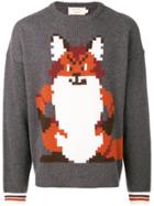 Maison Kitsuné Intarsia Fox Sweater - Grey