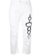 Marcelo Burlon County Of Milan - Cropped Ripped Printed Snake Jeans - Women - Cotton - 27, White, Cotton
