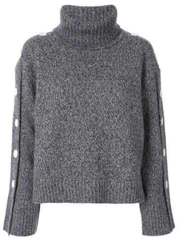 Moon J Button-detail Roll Neck Jumper - Grey