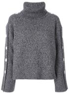 Moon J Button-detail Roll Neck Jumper - Grey