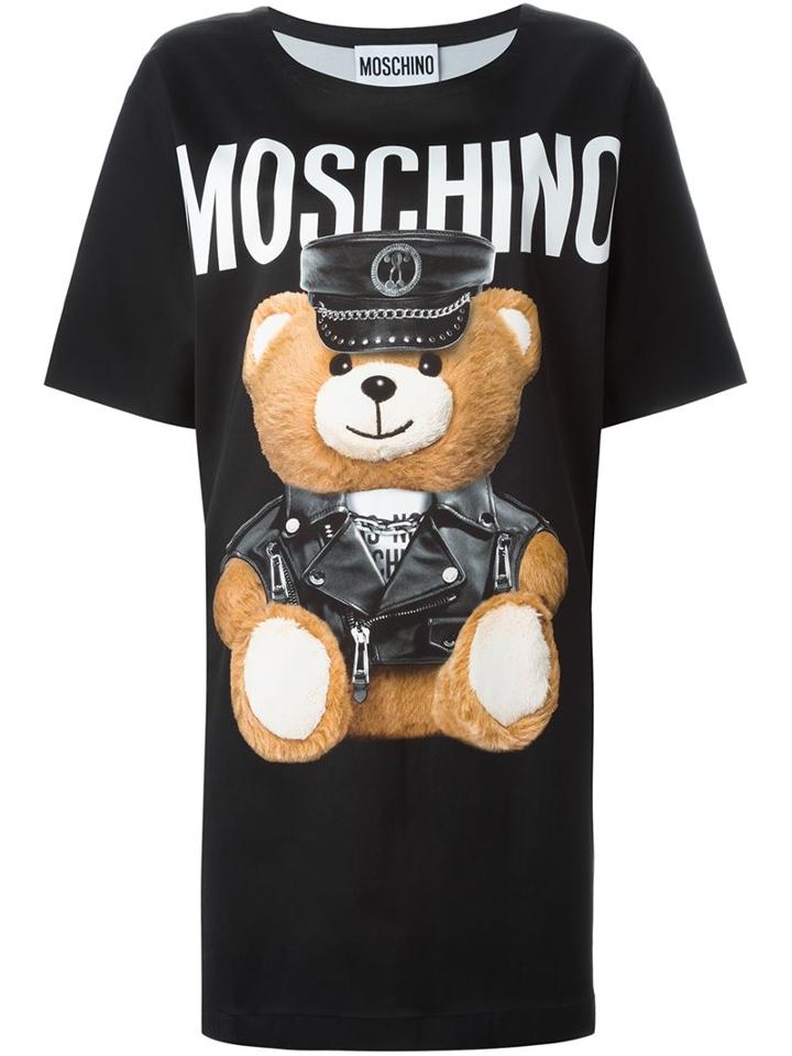 Moschino Teddy Bear Print T-shirt Dress, Women's, Size: 36, Black, Rayon/other Fibres