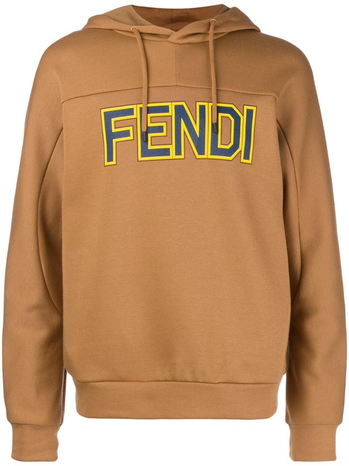 Fendi Logo Print Hoodie - Brown