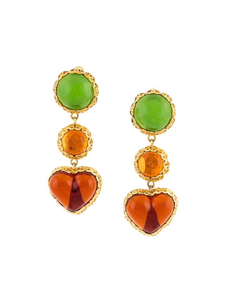 Chanel Vintage Heart Gripoix Dangle Clip-on Earrings - Multicolour