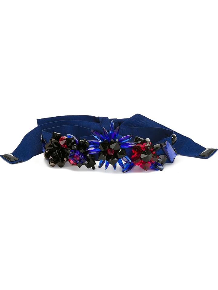 Msgm Embellished Belt, Women's, Blue, Cotton/plastic/acetate