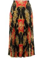 Gucci Baroque Print Pleated Silk Midi Skirt - Black