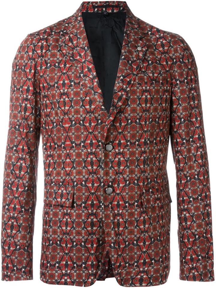 Just Cavalli Patterned Button Blazer, Men's, Size: 50, Red, Cotton/acetate/viscose