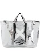 Off-white Logo Print Metallic Tote - Silver