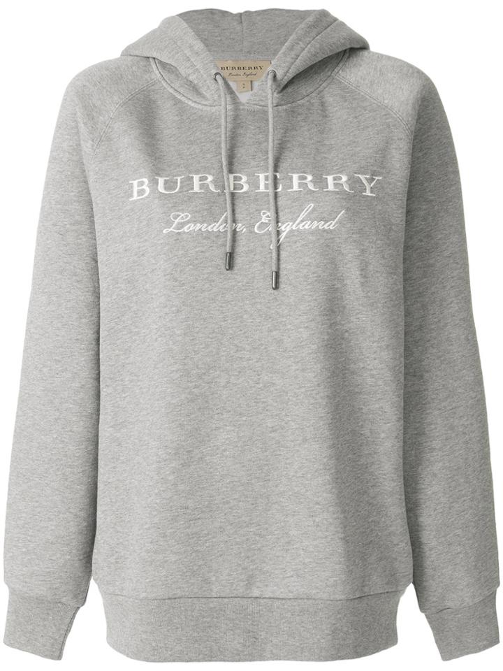Burberry Embroidered Hooded Sweatshirt - Grey
